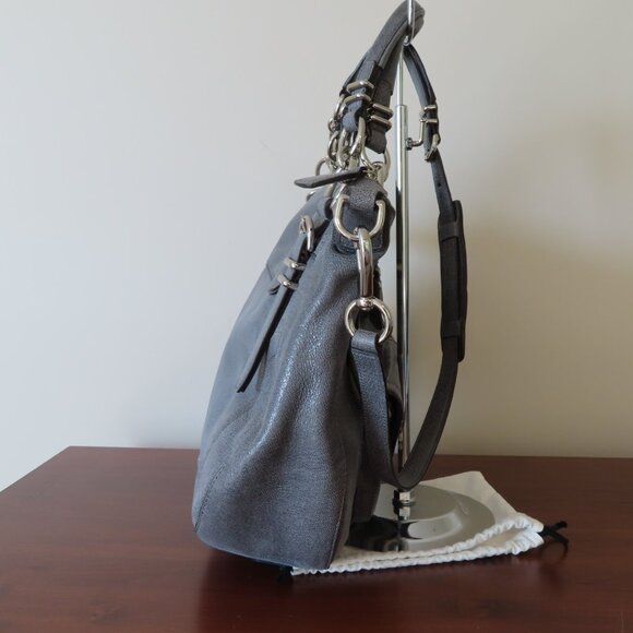 COACH Kristin Laila Pinnacle Round Satchel Shimmer Slate gray leather EUC 19343 - Picture 4 of 13